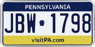 PA license plate JBW1798