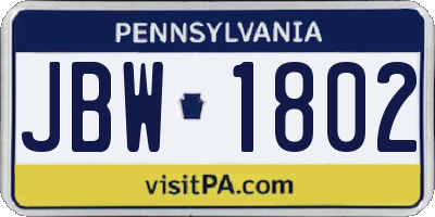 PA license plate JBW1802