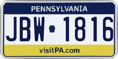 PA license plate JBW1816