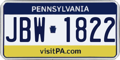 PA license plate JBW1822