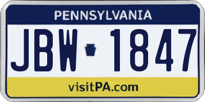 PA license plate JBW1847