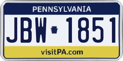 PA license plate JBW1851