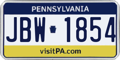 PA license plate JBW1854