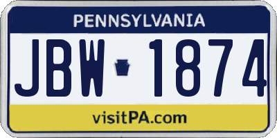 PA license plate JBW1874