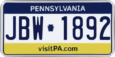 PA license plate JBW1892