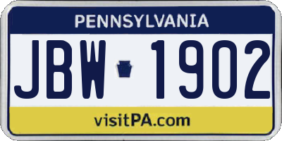 PA license plate JBW1902
