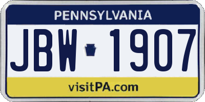 PA license plate JBW1907