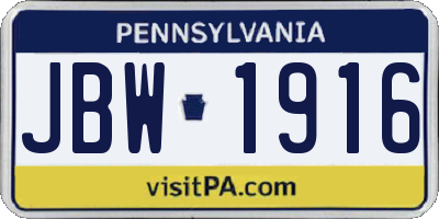 PA license plate JBW1916