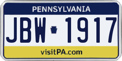 PA license plate JBW1917