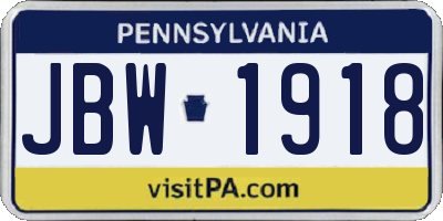 PA license plate JBW1918