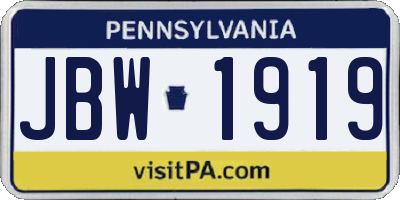 PA license plate JBW1919