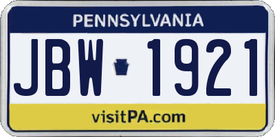 PA license plate JBW1921