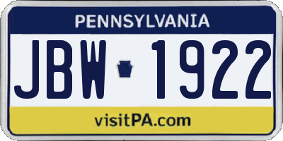PA license plate JBW1922