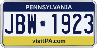 PA license plate JBW1923