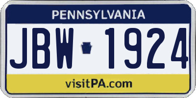 PA license plate JBW1924