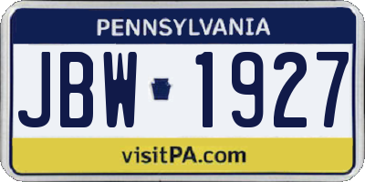 PA license plate JBW1927