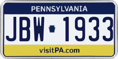 PA license plate JBW1933
