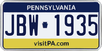 PA license plate JBW1935