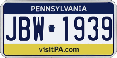 PA license plate JBW1939