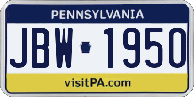 PA license plate JBW1950