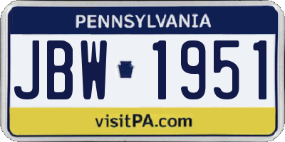PA license plate JBW1951