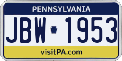PA license plate JBW1953