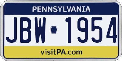 PA license plate JBW1954