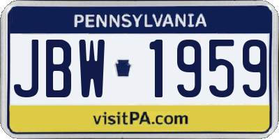 PA license plate JBW1959
