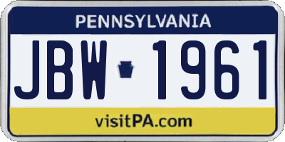 PA license plate JBW1961
