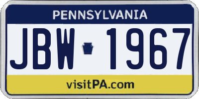 PA license plate JBW1967