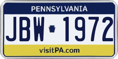 PA license plate JBW1972