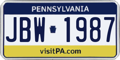 PA license plate JBW1987