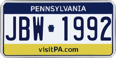 PA license plate JBW1992