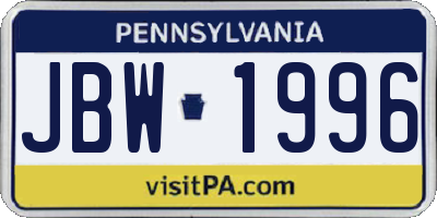 PA license plate JBW1996