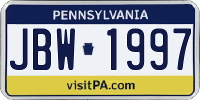 PA license plate JBW1997