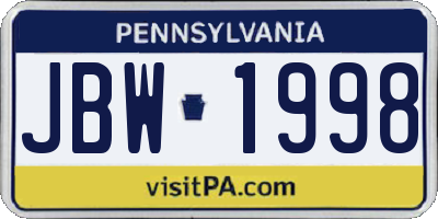 PA license plate JBW1998