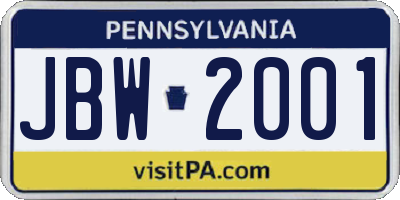 PA license plate JBW2001