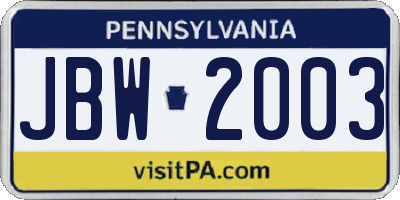 PA license plate JBW2003