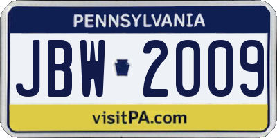 PA license plate JBW2009