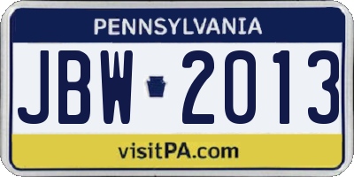 PA license plate JBW2013
