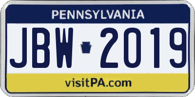 PA license plate JBW2019