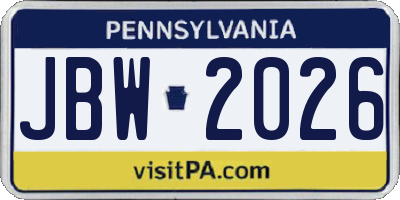 PA license plate JBW2026