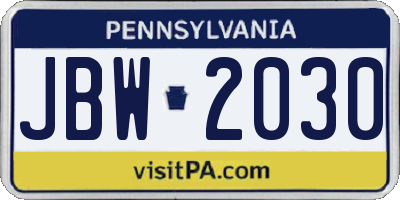PA license plate JBW2030