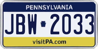 PA license plate JBW2033