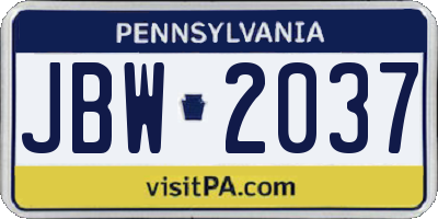 PA license plate JBW2037