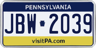 PA license plate JBW2039