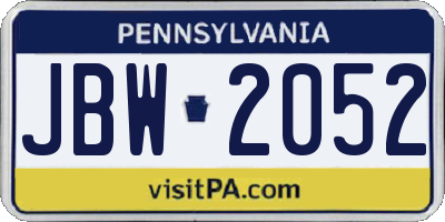PA license plate JBW2052