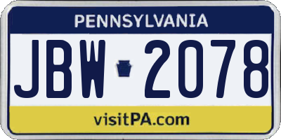 PA license plate JBW2078