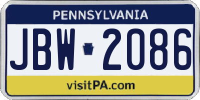 PA license plate JBW2086