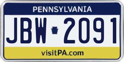 PA license plate JBW2091